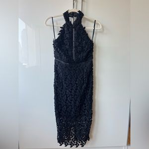 Bardot Black Embroided Halter Neck Dress | Size 4